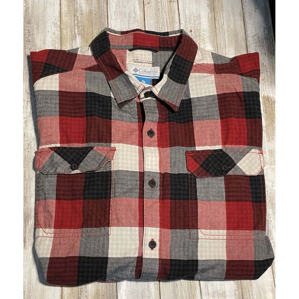 Men's Columbia Long Sleeve Button Up Buffalo Plaid Shirt Size XL 100% Cotton